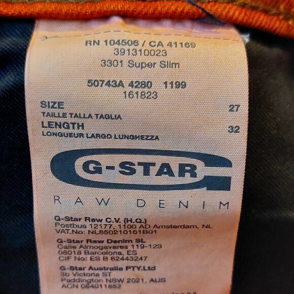Retro Vintage G-Star Raw 3301 Skinny Burnt Orange High-Rise Denim Jeans  Sz 27 - Picture 8 of 8